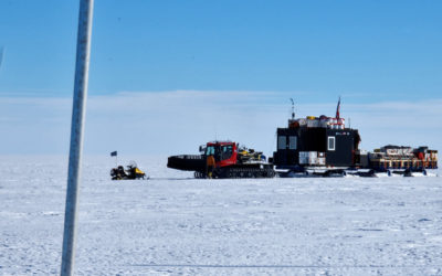 A large ship in the snow.